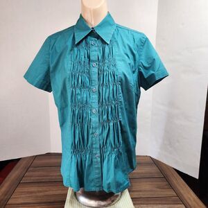 D.F.A. New York Full Button SS Blouse Green Md